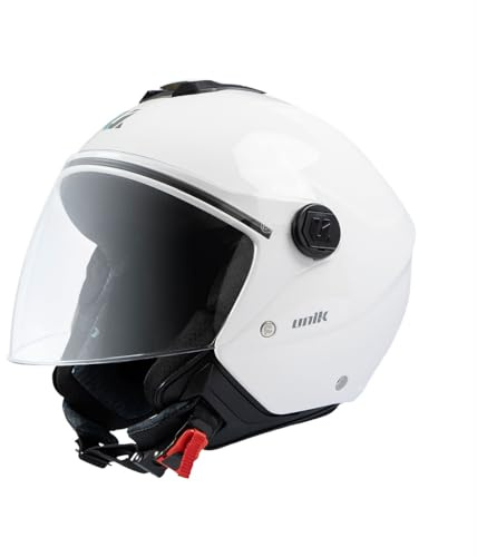 unik Casco Moto Jet Abierto Motocicleta Scooter Ciclomotor Hombre/Mujer Airflow Cierre Micrométrico Desmontable Homologado - Blanco, XS