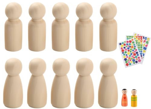 EUYKQNOI Lot de 10 figurines à peindre, poupées, constellations familiales, poupées en bois naturel, travaux manuels familiaux pour colorier