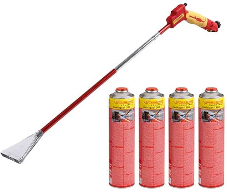 ROTHENBERGER Industrial Unkrautbrenner PREMIUM inkl. 4 Multigas 600 ml | Unkrautvernichter | Abflammgerät | Brenner | Gasbrenner | extra breiter Brennerkopf | 900°C Flammentemperatur