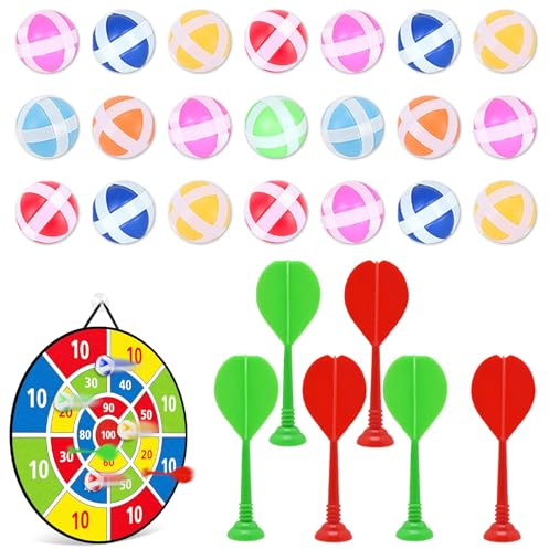 Dartscheibe Kinder,Kinder Darts Ersatz Bälle 21 Stück, 3.2 cm, 6 Darts,für Kinder, Magisches Klettballspiel, Indoor & Outdoor, Dartspiel Ersatzbälle