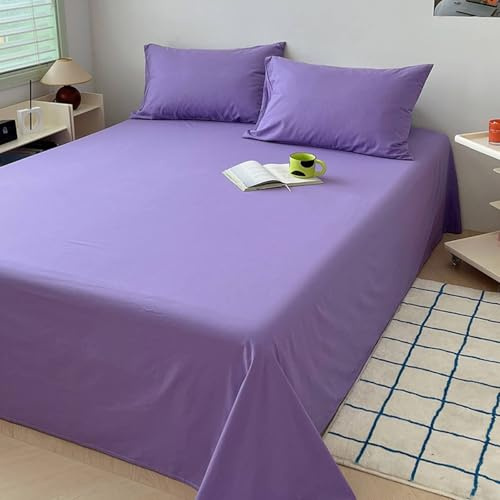Lirzxin Sábanas sin goma 245 x 250 cm, sábana de cama doble de algodón monocolor, sábana y 2 fundas de almohada, verano transpirable y suave, lila