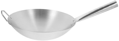 HOLIDYOYO Wok Antiadhésif En Acier Inoxydable 30 Cm à Manche Long, Poêle à Frire Domestique à Fond Épais, La Cuisine Familiale Et Professionnelle, Ustensile Cuisine Pour Sauter Légumes Et Viandes