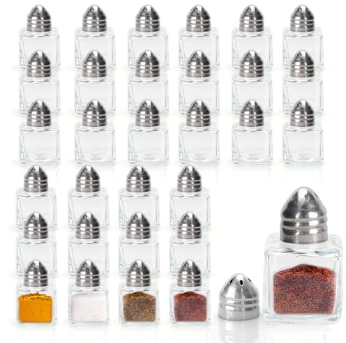 Aramanara 30 Pcs Mini Salt and Pepper Shaker Set, Glass Salt and Pepper Pot | Clear Tiny Salt shaker, Small Square Salt and Pepper Pots, Mini Glass Seasoning Jars for Home Travel Wedding Restaurants