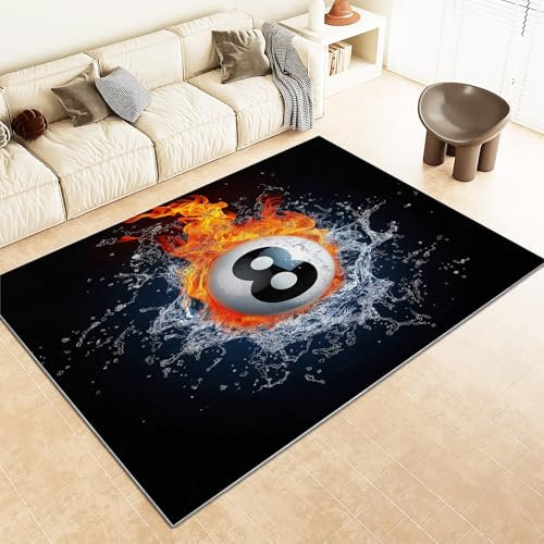 WHUOEUCO Teppich Wohnzimmer Black Water Fire Billard 60x120cm Modern Kurzflor Anti-Rutsch Teppiche, für Schlafzimmer, Raumdekoration, Weiche Flauschiger Teppich