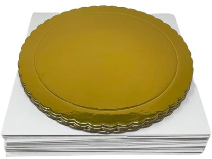 Decoración Dulce – Pack de 5 Bases para Tartas Extrafuertes de 20 cm + 5 Cajas para Tartas de 20.3x 20.3x 15 cm | Soporte Repostería Profesional | Transporte Seguro y Elegante (Oro)