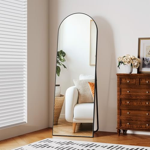 Clevich Arched Full Length Mirror, 150x50cm Free Standing Floor/wall Mirror with Aluminium Frame for Bedroom, Living Room & Hallway (Black)