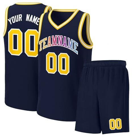 Personalisierte Basketball Trikot 2 Teiliges Set mit Jersey Shirt und Shorts für Herren/Damen/Jungen/Kinder Größe 5 T Sport Herren Eishockey Kurze Hosen Jungen Hose 164
