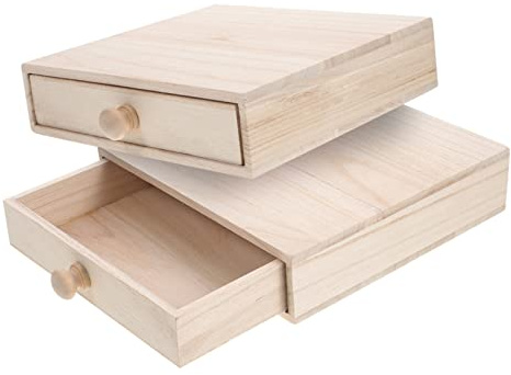 Scatola Tè in Legno Cassetto, Finitura Grezza, Singolo Livello