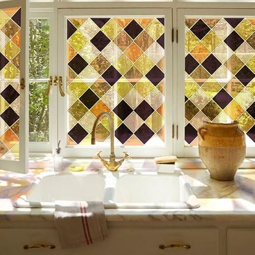 ChicSkin Buntglas-Fensterfolie, selbstklebend, doppelseitig, wiederverwendbar, Vintage, mehrfarbig, gemusterte Vinylfolie, dekorativ für Glastür, Boho-Raute