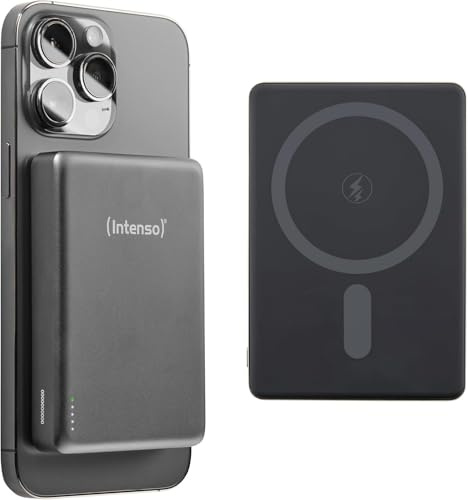 Intenso MW10000 Magnetische Powerbank 10000 mAh – MagSafe kompatibel, Wireless Charging 15W, USB-C PD 20W, Für iPhone & Android – Geprüft in Deutschland – Grau