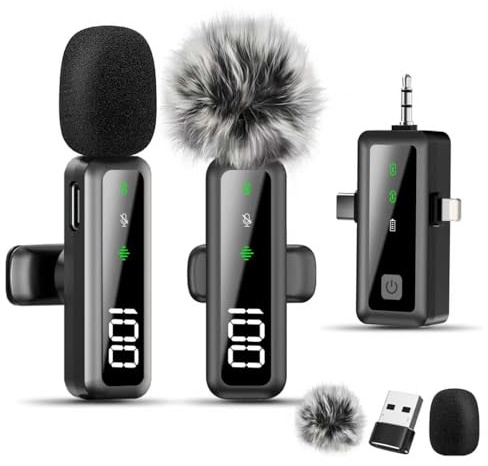 Bayanbulu Mikrofon Handy für iPhone, iPad, Android, Kamera, PC – 3-in-1 Profi-Mini-Mikrofon mit LED-Anzeige & Rauschunterdrückung, Mikrofon Kabellos für YouTube, TikTok, Vlog Podcast(2er-Pack)