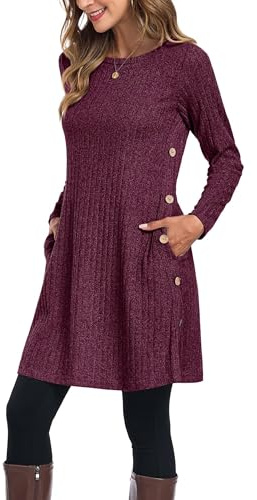 GRECERELLE Womens Winter Jumper Dresses for Women UK Ladies Dresses Tunic Knitted Long Sleeve with Pockets Side Buttons Dress