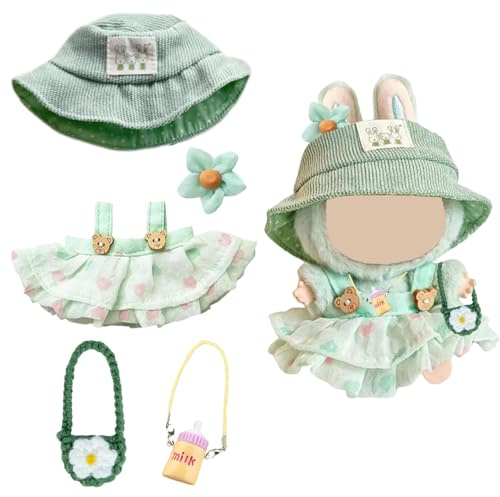 Vestiti per Bambole da 17 cm, Vestito Bambola 17 cm, Set Vestiti 17 cm, 4 Accessori per Vestito, Cappello, Piccola Borsa a Tracolla e Ciondolo a Forma di Bottiglia, No Doll (Verde)