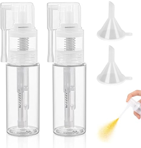 cersaty 2 Pulvérisateurs à Poussière Pailletés, 50 ml avec 2 Entonnoirs | Flacon pulvérisateur transparent à paillettes buse rotative à 360° pour poudre pailletée,talc,poudre de soin du visage