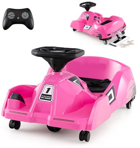 GOPLUS 3 in 1 Elektrisches Go Kart, 12V Gokart mit abnehmbarem Mopp, Aufsitzauto mit Fernbedienung, kabelloser Verbindung, Musik, Hupe, 3 Geschwindigkeiten, Reinigungsauto für Kinder 2-5 Jahr (Rosa)