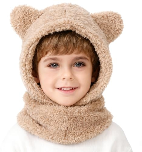 AYPOW Baby Kinder Fleece Schlupfmütze Schalmütze Mädchen Jungen, Warm Wintermütze Thermo Winddichte Sturmhaube Earflap Kapuze Loop Schals Kleinkinder für 1-6 Jahre