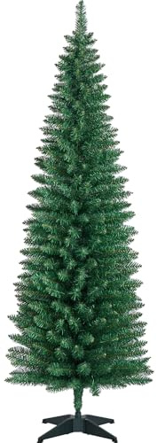 Yaheetech Albero di Natale Artificiale Forma di Matita Alto e Stretto in PVC con Base per Interno Esteno Casa Ufficio Ø60 × 183 cm Verde Slim