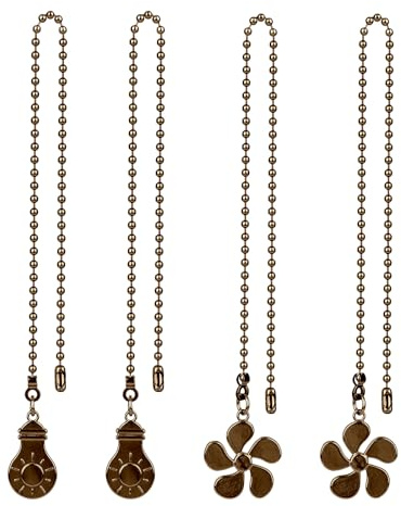 4stk Deckenventilator Zugkette, 35,3cm Lange Langlebige Zugkettenverlängerung mit Glühbirne und Ventilatoranhängern Dekoratives Zubehör für Schlafzimmer Wohnzimmer (Antike Bronze)