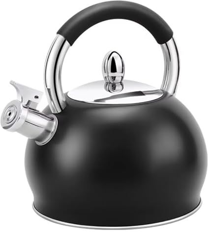 Bouilloire sifflante en acier inoxydable 304 avec poignée anti-brûlure (noir, 3 l)