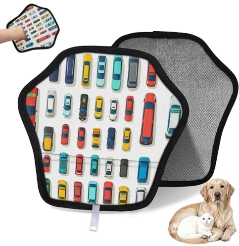 WowPrint Lot de 2 gants d'épilation pour animaux domestiques sur le thème des voitures - Réutilisables - Électrostatiques - Brosse pour canapé, vêtements, tapis, meubles, siège de voiture