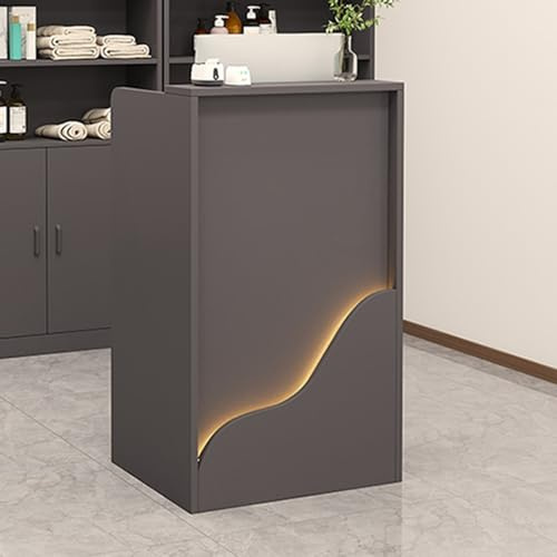 Moderno banco da ricevimento in legno – Elegante bancone per computer con cassetti, perfetto per l'uso in casse nei negozi di abbigliamento, saloni e aree di accoglienza di hotel.