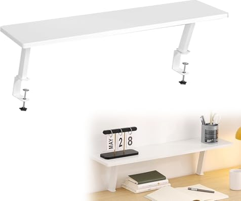 Ysislybin Clamp On Desk Organizer Shelf, Desk Extender Tray 60 x 20cm Keyboard Drawer Tray Clamps Raised Desks Organizer Table Mount Armrest Shelf Desktop Shelving System