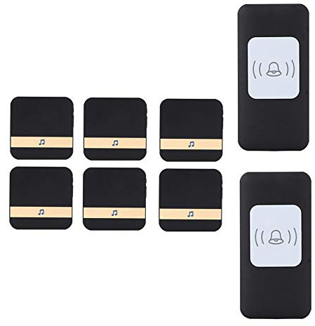 Sonnette étanche sans Fil, Carillon de Porte Intelligent Universel, portée de Fonctionnement de 300 m, 2 Boutons poussoirs + 6 récepteurs, 52 sonneries, 4 Niveaux de Volume (Noir)