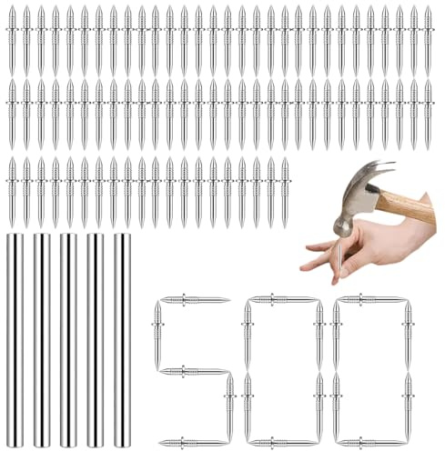 Persiiious 500 Pièces Clou à Double Tête,Clous Sans Couture à Double Tête,avec 5 Outils à Douilles Spécifiques aux Clous,Clous en Corne de Mouton,Pour L'Entretien Extérieur Et Intérieur De La Maison
