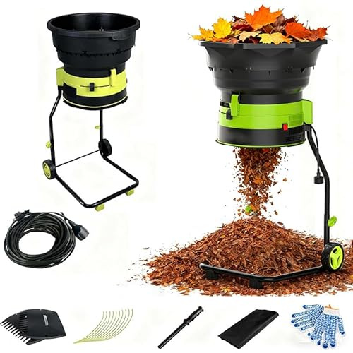 2500W Electric Leaf Mulcher Shredder, 8000Rpm Bladeless Garden Composting Machine with Feed Rod, Leaf Scoops & Gloves, 17:1 Reduction Ratio, for Wet Dry Leaves