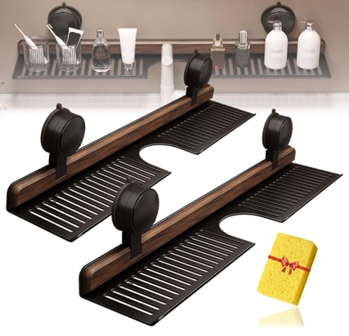 Mensola da bagno in noce resistente 2025 rubinetto nizer rack a parete mensola per lavello sopra rubinetto 2 pezzi nero 39,9 cm - perfetto per soluzioni di archiviazione salvaspazio!