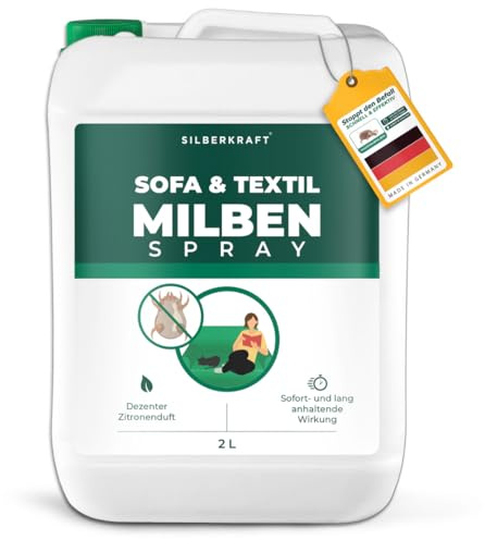 Silberkraft Milbenspray Sofa & Textil mit maximaler Sofortwirkung [2 Liter] | Anti Milben Spray für Polstermöbel Couch Kissen - Hausstaubmilben vertreiben auf Textilien