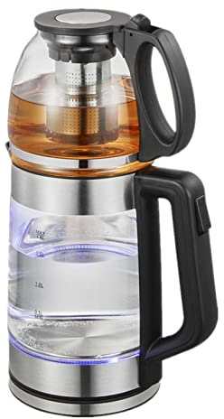 Elektrische Glas-Teekanne – 2-stöckig, Samowar-Stil für Herdplatte, selbstabseihender Teekessel und Warmwasserbereiter mit türkischem Design