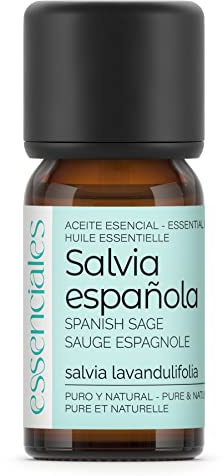 ESSENCIALES Aceite Esencial de Salvia española 10 ml – 100% Puro y Natural – Aroma Herbal Intenso – Ideal para Difusor y Aromaterapia