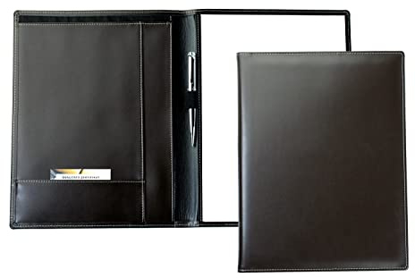 DELMON VARONE - Personalisierbare Schreibmappe DIN A4 aus Cambridge Top Grain Leder braun, Organizer Konferenzmappe mit Notizblock, Stiftschlaufe & Einsteckfächer, Echtleder Business Besprechungsmappe