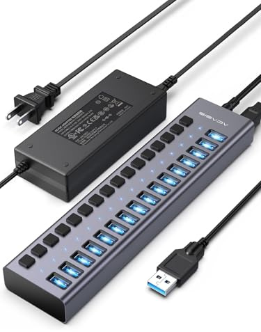 Powered USB 3.2 Hub, ACASIS 16 Ports USB 3.2 Hub with 10Gbps Data Speed，Aluminum Housing, USB Hub Powered with 96W Power Adapter, USB Hub for PC/Laptop, Computer, Flash Drive, Printer, Camera