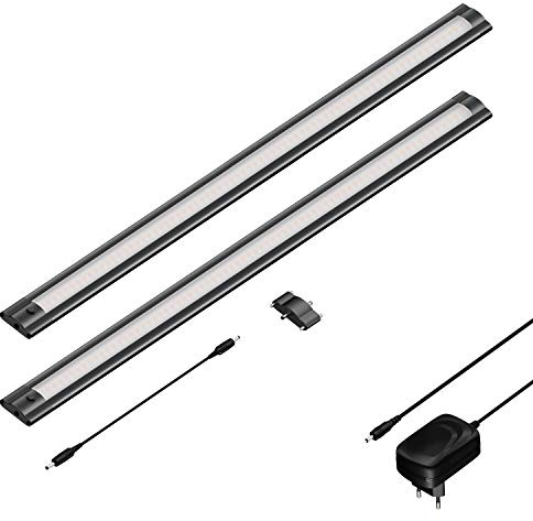 ledscom.de LED-underskåpslampa SIRIS svart matt, platt, vardera 50cm, vardera 655lm, vit, uppsättning av 2
