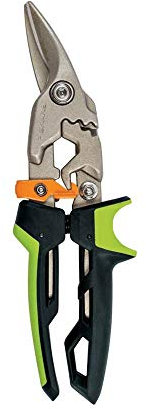 Fiskars Cisaille Aviateur, Coupe à droite, Jusqu'à 40% de puissance en plus, Longueur 24,7 cm, Acier/plastique traité thermiquement, Noir/Vert/Orange, PowerGear, 1027208