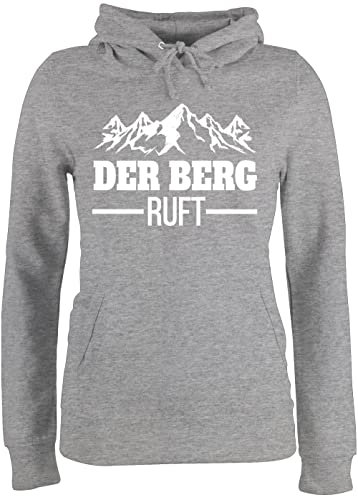 Pullover Damen Hoodie Frauen - Skiurlaub Apres Ski - Der Berg ruft - M - Grau meliert - geschenkideen für wanderer party outfit skifahrer ruf fun-kapuzenpullover damen,der kapuzenpullover skioutfit