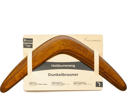 Woo Boomerangs Premium Dunkelbraun – großer Bumerang aus Holz, kommt zurück – 46 cm, handgefertigt & handbemalt – edles Geschenk für Outdoor-Fans
