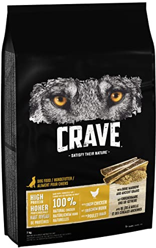 Crave Adult torrfoder med kyckling med benmärg och urspannmål, 7 kg (1 påse) – premium hundmat torr med hög proteinhalt – tillverkad med 100% naturlig kyckling