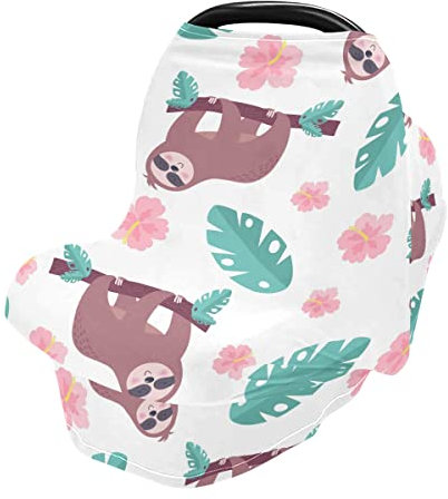 Mnsruu Tropische Lustige Faultiere Stillbezug Stillschal Autositzbezüge für Babys Säugling Dehnbar Weich Atmungsaktiv Mehrzweckbezug Cover Ups, Geschenk für Jungen Mädchen