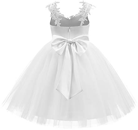 ABAO SISTER 3D Lace Applique Tulle Shoulder Strap Flower Girl Junior Bridesmaid Dress White Size 8