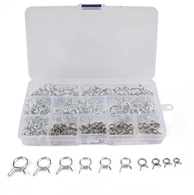 ANCLLO 150 Pieces Hose Clamp Spring 10 Sizes 5-14mm Air Tube Clamp Fastener Spring Band Hose Clamp for Water Pipe Fuel Hose