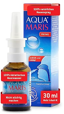 Aqua Maris Strong 30 ml, 100% natürlich, Meerwasser abschwellendes Nasenspray I Linderung bei verstopfter Nase I Erwachsene, Kinder, Schwangere und Stillende Mütter