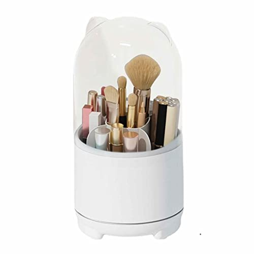 Makeup Pinselhalter Mit Deckel Drehbarer Make Up Pinsel Organizer Make Up Aufbewahrung Kosmetik Organizer Make Up Aufbewahrungsbox Für Eyeliner Lippenstift Makeup Pinselhalter Für Schreibtisch (Weiss)