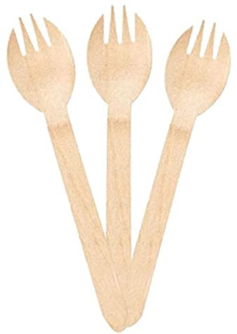 KRUM Einweg-Göffel aus Holz, 2-in-1-Löffel + Gabel), Mini-Holz-Besteck-Set, 16 cm, 100 Löffel, SF-05