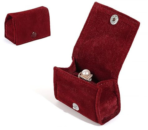 Finyoffiy 2 Stück Ringschatulle Beflockte Damen Schmuckkästchen Ringbox in Form Eines Schnappbeutels Geschenkbox Valentinstag, Geschenke zum Jahrestag (Red)