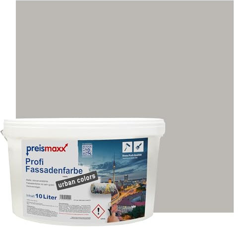 Preismaxx Profi Fassadenfarbe urban colors, bunte Außenfarbe, grau, taupegrau, taupe grey 10L, matte, wasserabweisende Aussen-Dispersion, hohe Wasserdampfdurchlässigkeit