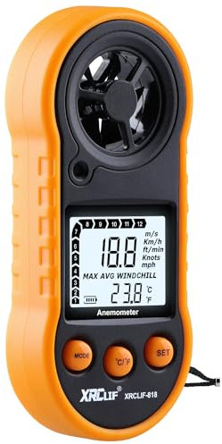 Digital Anemometer Handheld, Wind Speed Meter, Air Flow Velocity Meter for Measuring Wind Chill Temperature, Speed Gauge for Shooting, Windsurfing, Fishing, Hunting