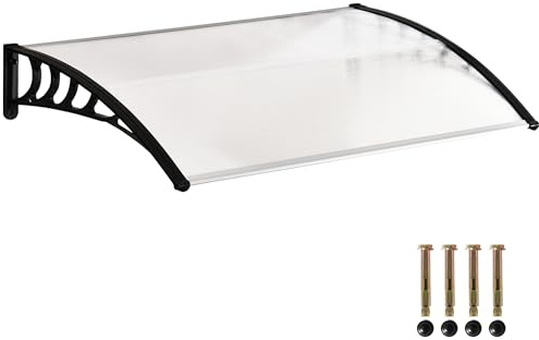 Outsunny Vordach für Haustür Überdachung 90 x 150 cm Haustürdach aus Polycarbonat, Pultbogenvordach mit UV-Schutz, Sonnenschutz Regenschutz für draußen, Weiß